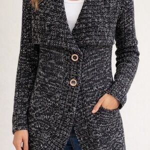 White House Black Market Black & White Marled Knit Cardigan